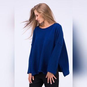 Diana Gallesi Blue Oversized Bateau Neck Sweater L